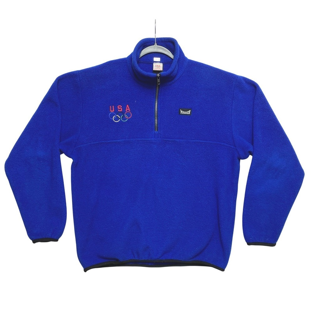 VINTAGE Marker USA Olympic Fleece Jacket Mens L Royal Blue Polartec Made In USA